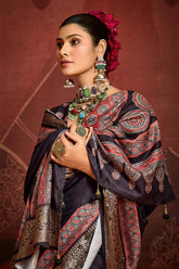 Purple Velvet Tusser Silk  Ajrakh Saree